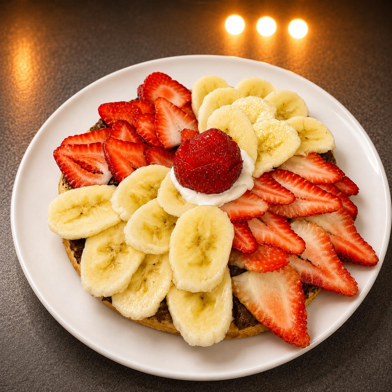 Waffle de fresa, plátano y Nutella